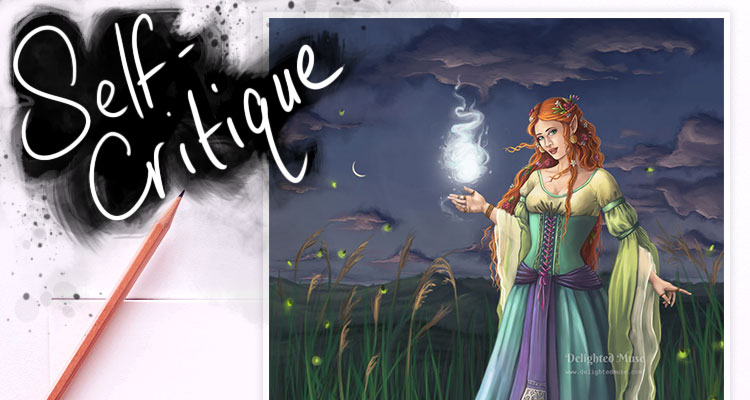 Self-critique banner collage with digital painting Sorceress of Eventide