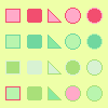 Pixel art of basic shapes - squares, triangles, circles