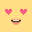 Pixel animation of a smiling face whose eyes change from hearts to closed lines with lashes