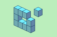 Pixel art of several stacked isometric cubes, animated with the light source changing.