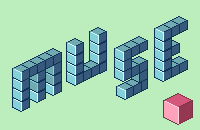 Isometric cubes spelling out the word muse, with a larger cube in the corner