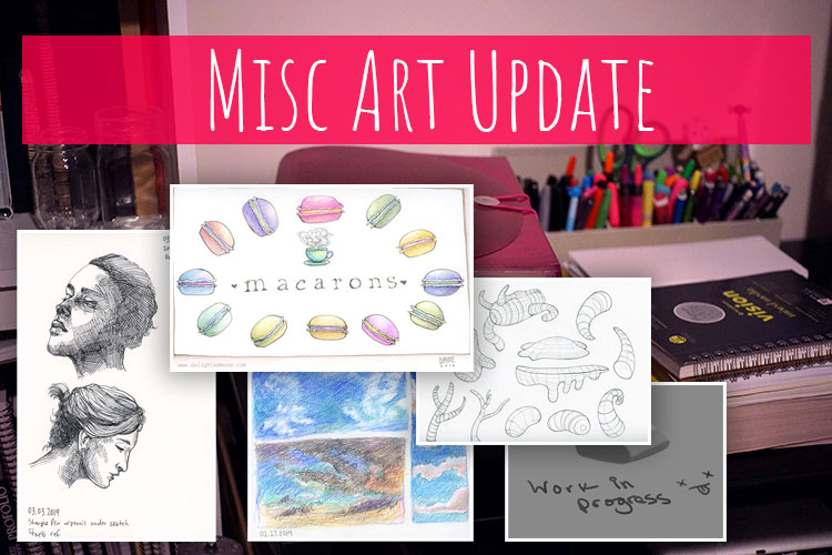 Collage of several sketches with the words Misc Art Update on top