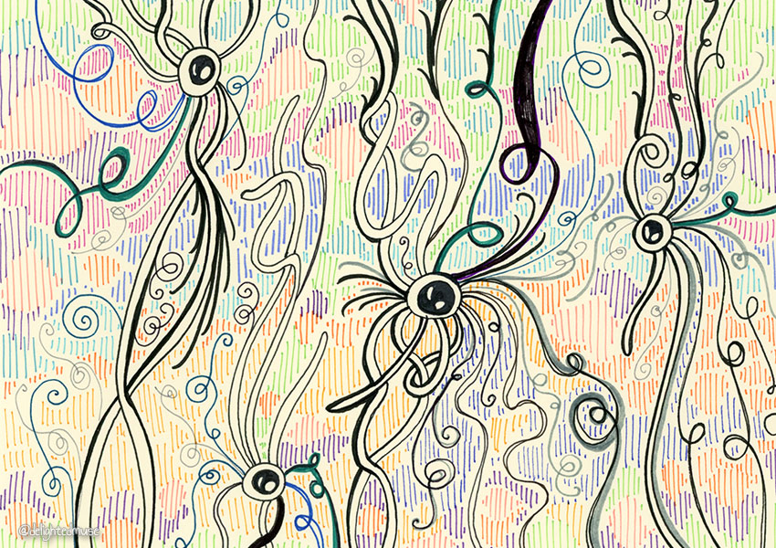 A drawing with various abstract patterns made with felt pens