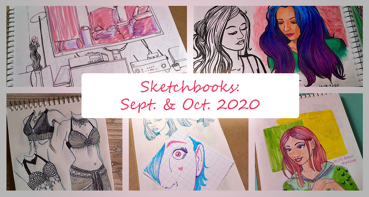 Sketchbooks: September and October 2020 featured image with multiple sketchbook pages collaged into a single image