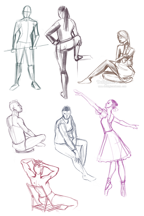 Pen and ink figure drawing practice with 3 minute poses