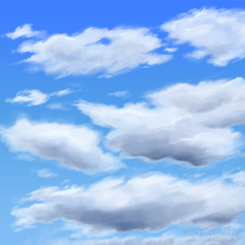 Digital painting of white clouds against a blue skey