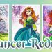 A collage of three watercolor paintings, all three featuring a redheaded mage in a green dress, holding magical energy.